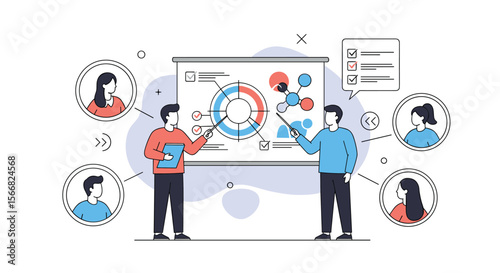 Team members collaborating on project strategy and data analysis during a virtual meeting facilitating effective decision making