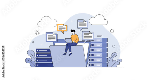 Modern digital cloud data storage and online information management for business technology solutions