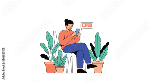 Digital connection and personal engagement through mobile devices among greenery and plants outdoors