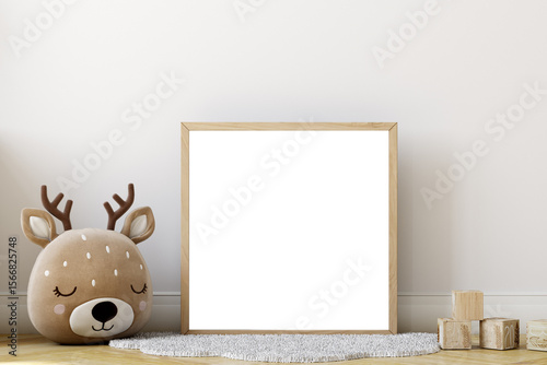 kids frame mockup and wood frame, 3d render