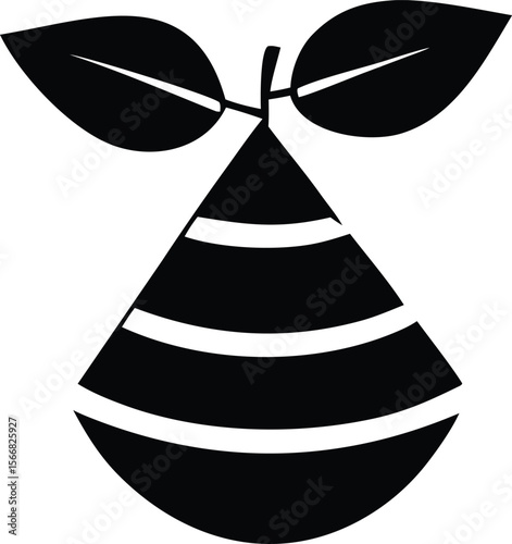 Stylized black and white abstract representation of a seedling or plant sprout with layered segments and two opposing leaves