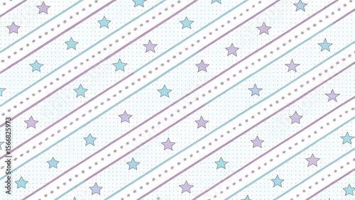 Pastel Starry Sky Pattern with Diagonal Lines, Tiny Flowers and Polka Dots for Backgrounds, Textiles, and Creative Projects.