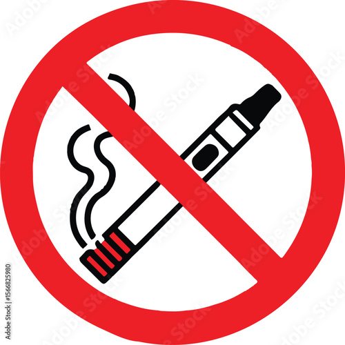 NO SMOKING, NO VAPING combined sign. Printable sticker. Vector.
