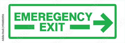 A green emergency exit sign with a right-pointing arrow and text indicating the direction of escape. Ideal for use in safety manuals, building evacuation plans, emergency signage, architectural layout