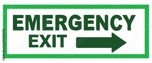 A green emergency exit sign with an arrow pointing to the right indicating the direction for evacuation. Ideal for use in safety manuals, building evacuation plans, emergency signage