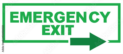 A green emergency exit sign with an arrow pointing to the right indicating the direction of escape. Ideal for use in safety manuals, building evacuation plans, emergency signage, architectural layout