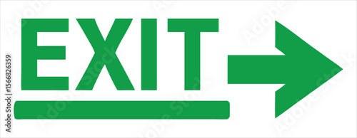 A green exit sign with a rightward-pointing arrow and a horizontal bar below the text. Ideal for use in safety manuals, building evacuation plans, emergency signage, architectural layouts