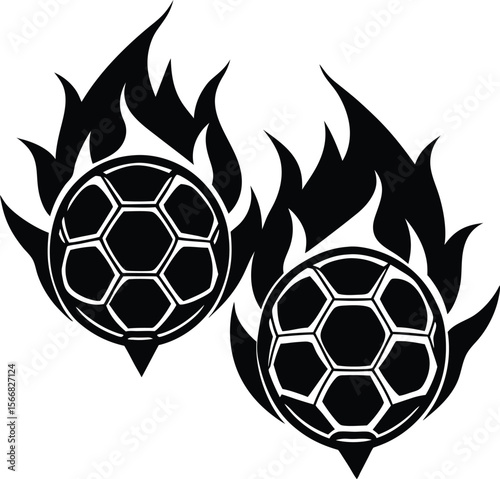 Dynamic duo of flaming soccer balls igniting the field with intense competitive spirit and passionate play