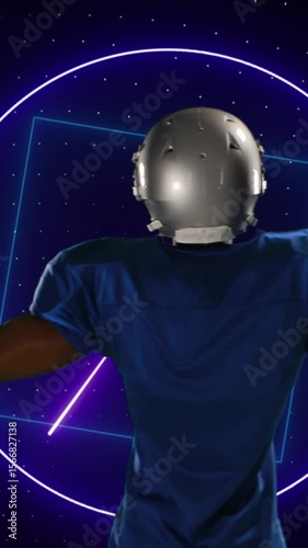 Animation of purple scanner processing data with american football player holding ball
