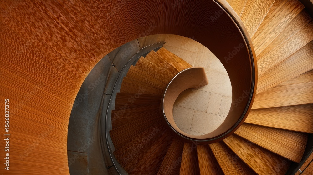 Fototapeta premium Spiral wooden staircase, looking down
