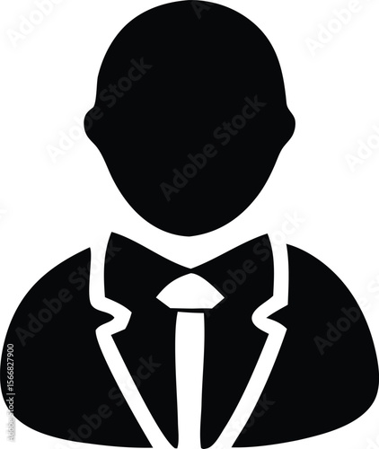 Stylized black silhouette icon of a person wearing a formal suit with a tie and jacket representing a professional or business individual