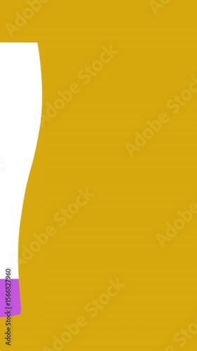 Empty glass filling with pink on yellow background 4k