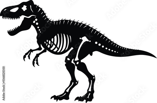 Tyrannosaurus Rex Skeleton Silhouette Extinct Dinosaur Fossil Black and White Illustration