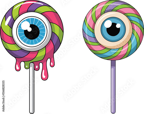 Halloween Eye Lollipops with Dripping Candy Vector Design, Transparent Background.