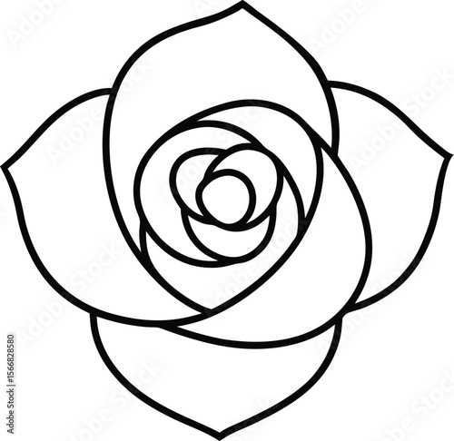 Rose logo created in line art style with modern petal symmetry and clean shape line art