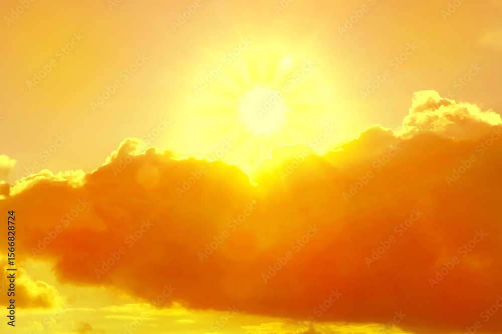 Fototapeta premium Orange sky with clouds during hot summer weather