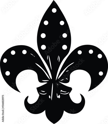 Elegant black fleur de lis symbol with white circular accents on a clean white background representing royalty and heraldry