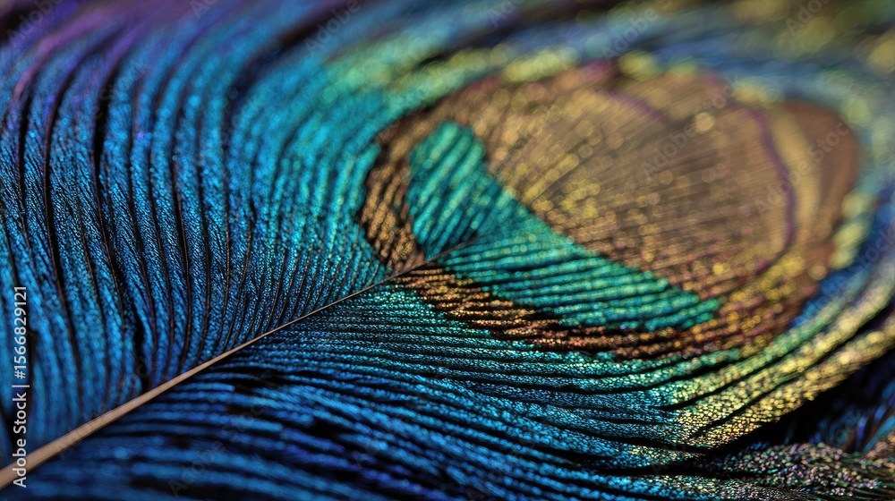 Obraz premium Close-up peacock feather, vibrant colors (1)