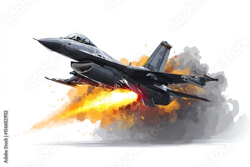 Powerful Military Jet Takes Flight with Afterburners Blazing, Illustrative Image