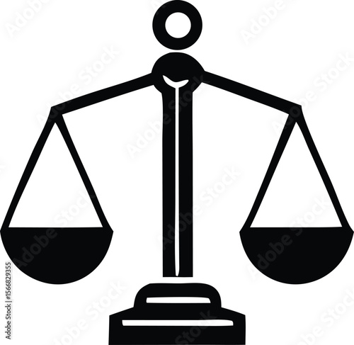 Simple black and white illustration of a classic balance scale symbolizing justice fairness and legal equilibrium
