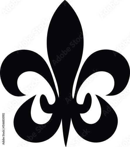 A stylized black fleur de lis symbol a classic emblem of royalty heraldry and french heritage presented in a simple graphic design