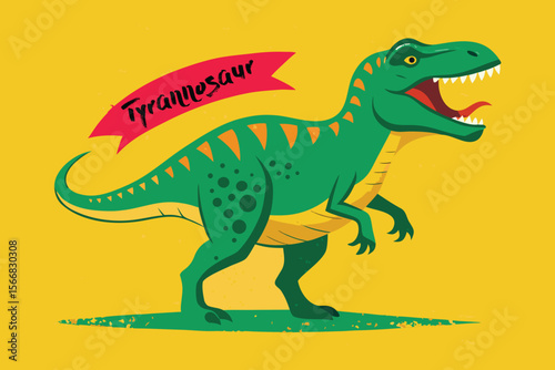 Cartoon Tyrannosaurus Rex Illustration with Bold Colors and Retro Style