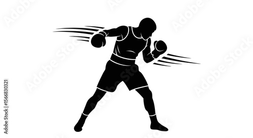 Boxer Silhouette with Sport, Fighting, Black, and White.