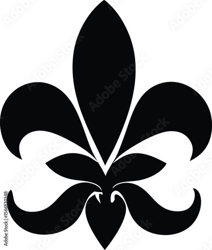 Elegant black fleur de lis symbol representing royalty heraldry and french heritage presented on a clean white background