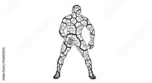 Cracked Man Figure White Background.