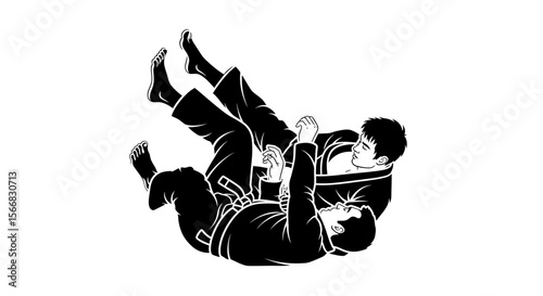 Jiu Jitsu Grappling Fight Sport Black White.