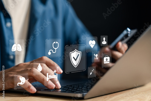 Fotografía Health care, insurance, medical protection, online system, patient safety, hospital services, claim process, digital healthcare, health technology, secure data, policy coverage, medical plan