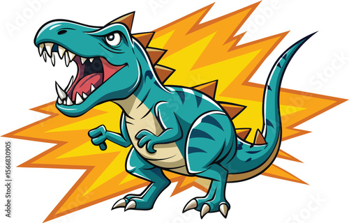 Cartoon Tyrannosaurus Rex Roaring with Energy Background Illustration