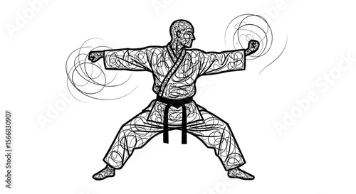 Karate master skill strength with man, and white.