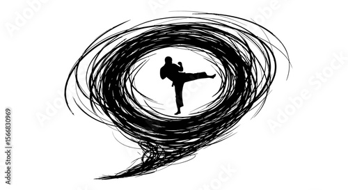 Karate silhouette with martial arts, and fighter.