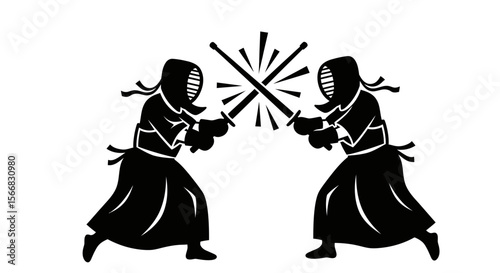 Kendo Fight with Martial Arts Duel, and Black Silhouette.