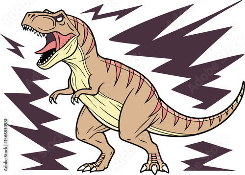 Cartoon Tyrannosaurus Rex with Lightning Bolts on a White Background
