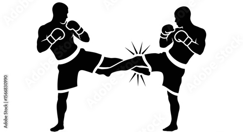 Kickboxing Sparring Silhouette Fighting Training.