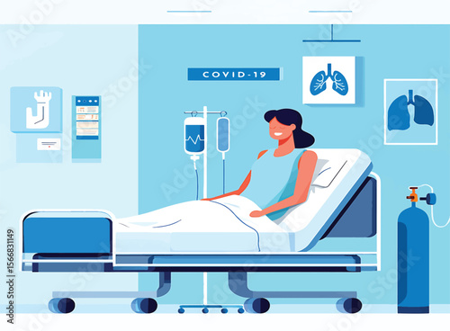 Hospitalized Patient COVID-19 Recovery Vector Illustration
