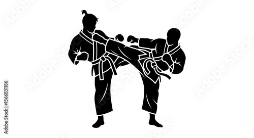 Martial Arts Karate Fight Stance Silhouette.
