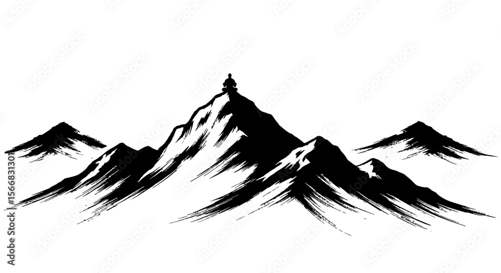 Naklejka premium Mountain Meditation Black and White Silhouette.