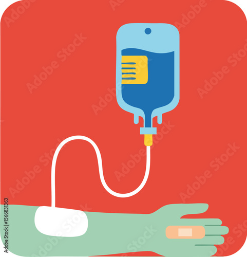 Blood transfusion vector illustration with arm needle and intravenous drip medical treatment concept