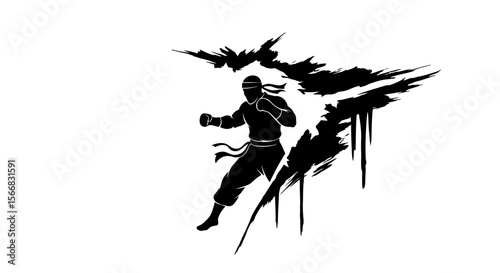 Ninja fighter silhouette Martial art training.