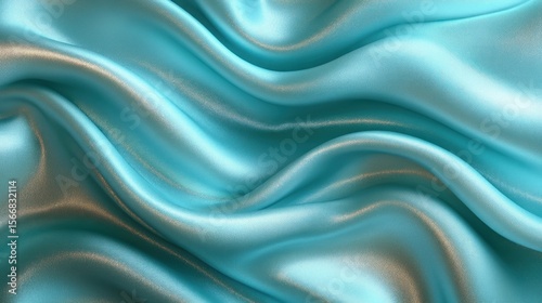 Captivating waves of turquoise silk fabric flowing elegantly under soft light
