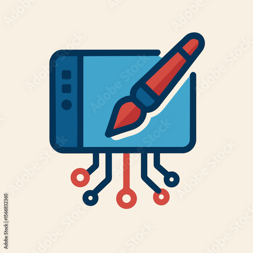 Outline Artistic Digital Painting Device and Brush Technology Icon Illustration