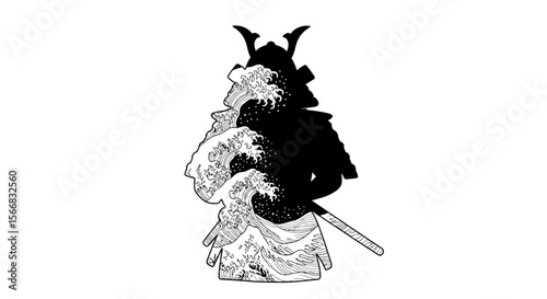 Samurai Wave Art Japanese Warrior Design.