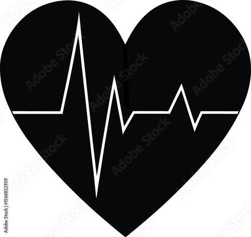 Heart beat black vector silhouette