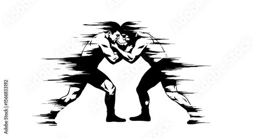 Wrestling Silhouette Fight Sport Power Action.