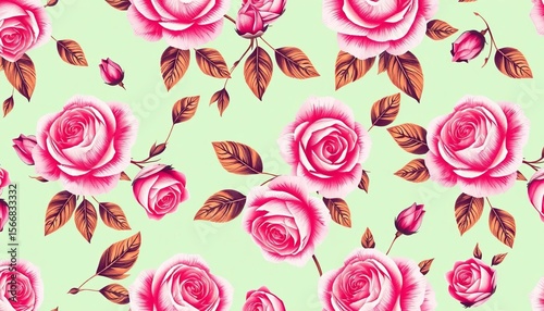 Wallpaper Mural Seamless pink rose pattern, vintage floral vector illustration, blossom, vector Torontodigital.ca