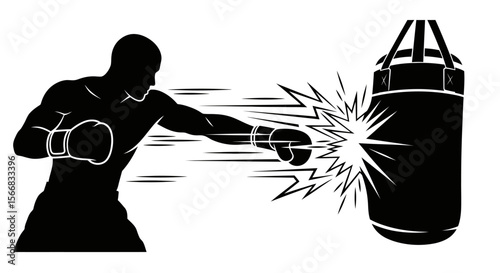 Boxer Punching Bag Gym Workout Vector.