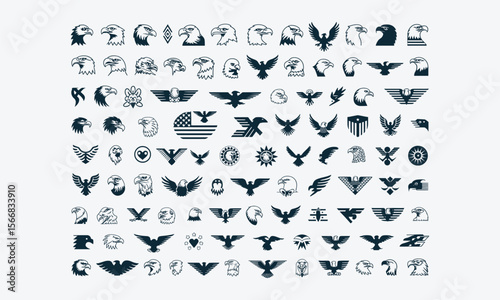 Collection of Diverse Eagle Logos and Designs Representing Patriotism, Strength, and Freedom